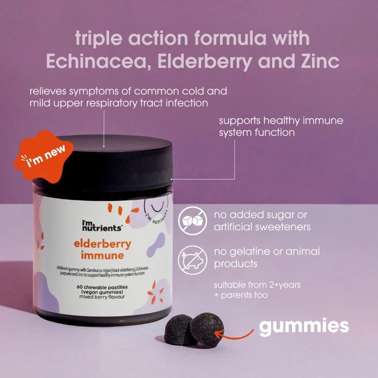 Elderberry Immune Gummies Supplement for Kids, with Echinacea + Zinc | 60 Gummies
