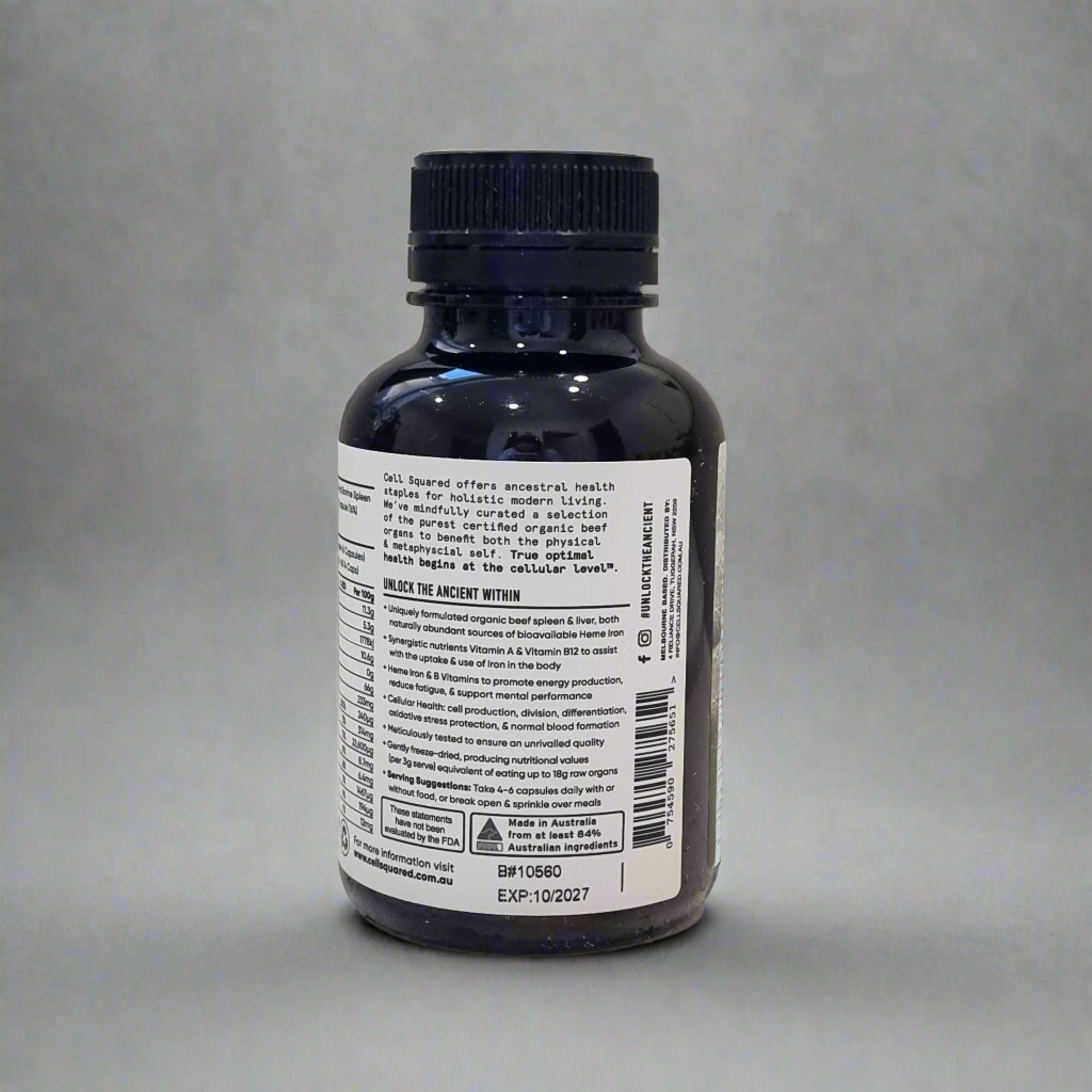 Australian Certified Organic Grass Fed & Finished Beef Spleen & Liver | 160 Capsules | Cell Squared