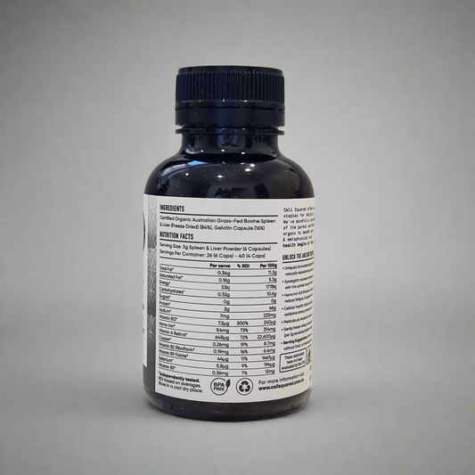 Organic Grass-Fed Beef Spleen & Liver Capsules – Nutrient-Dense Organ Support | Cell Squared