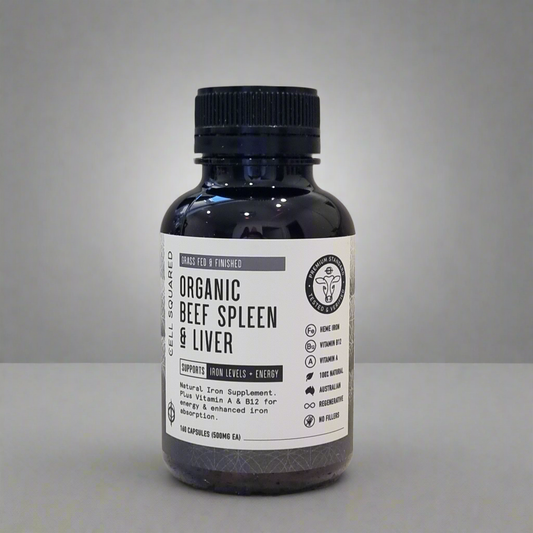 Organic Grass-Fed Beef Spleen & Liver Capsules – Nutrient-Dense Organ Support | Cell Squared