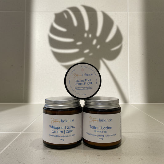 Summer Hydration Bundle | Tallow Face Cream | Light + Tallow Lotion + Whipped Tallow Cream+Zinc
