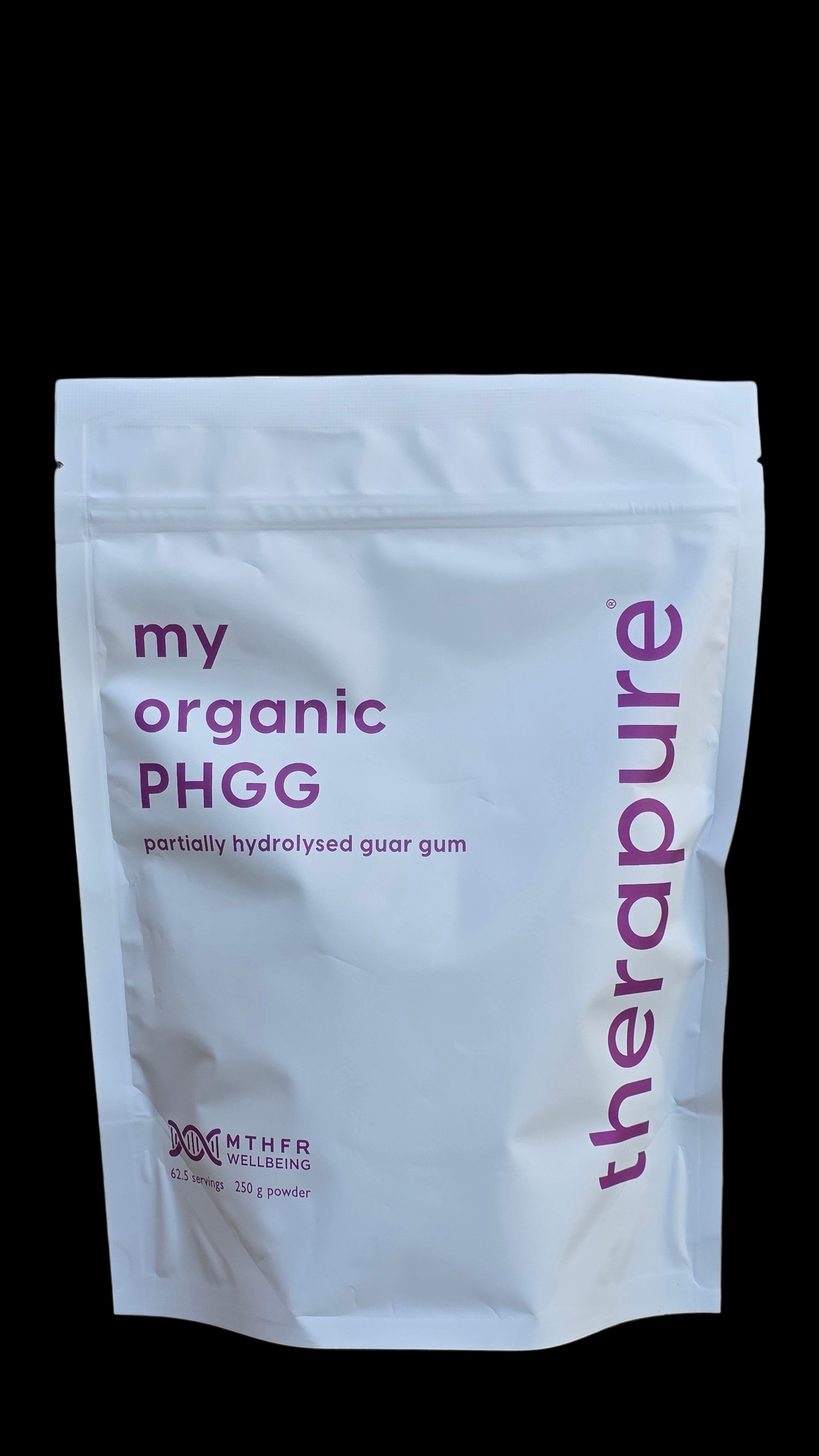 White package of 'my organic PHGG' by Therapure on a wooden surface
