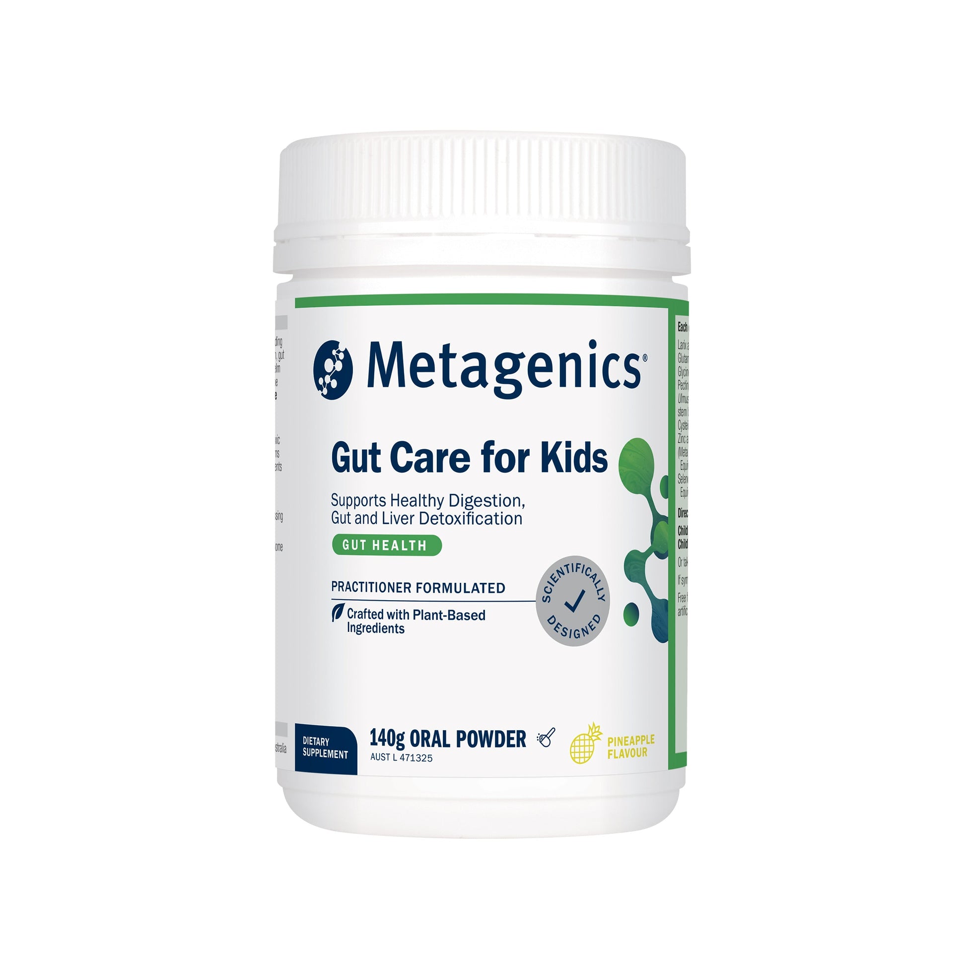 Metagenics Gut Care for Kids supplement container on a white background